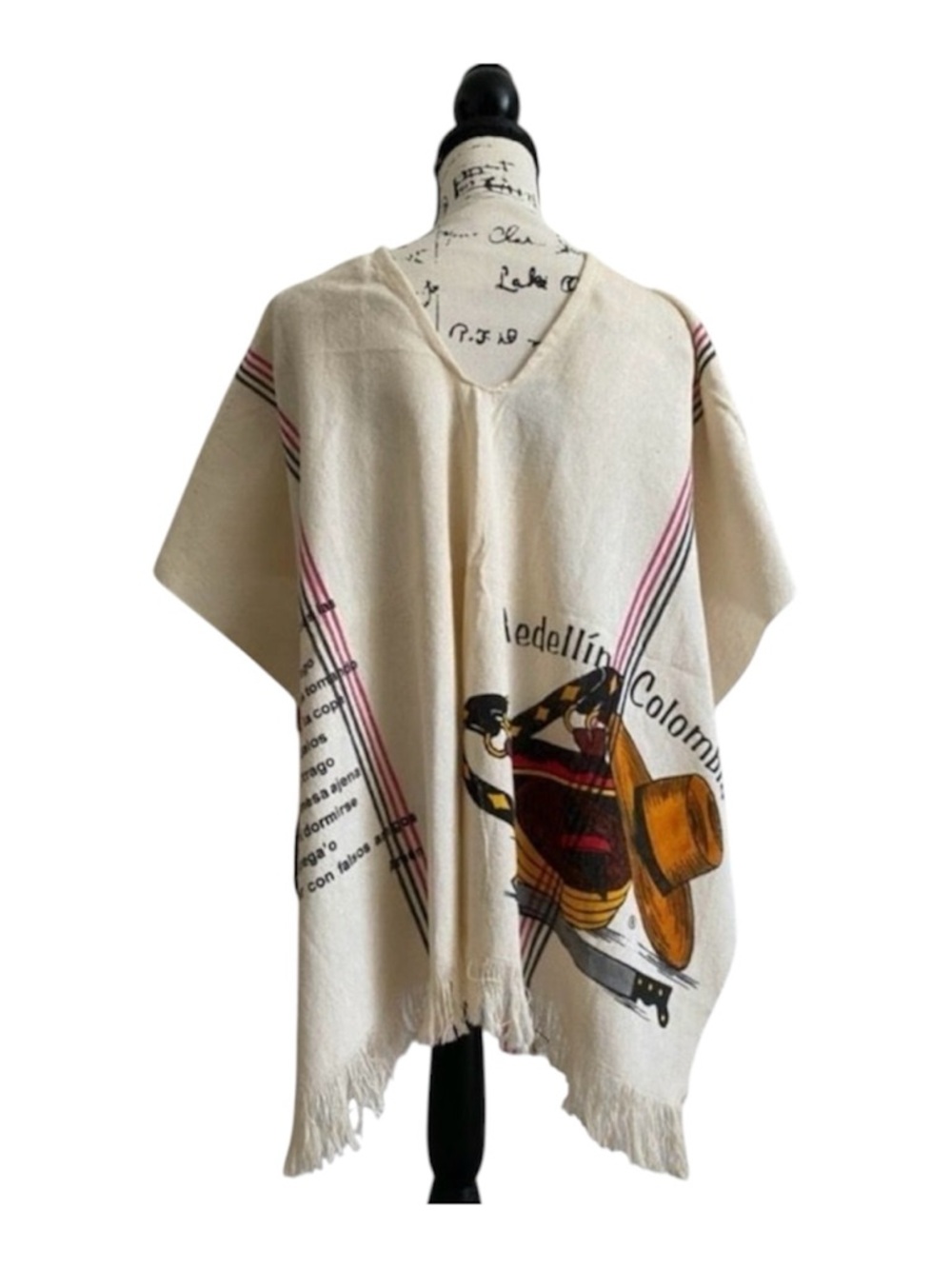 VTG Serape Poncho Graphic Lightweight Layering Unique Statement Ruana Top OS